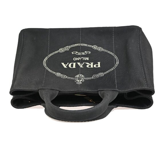 PRADA Logo Canapa 2Way Shoulder Hand Bag Canvas Leather Black GHW Italy - Picture 15 of 16